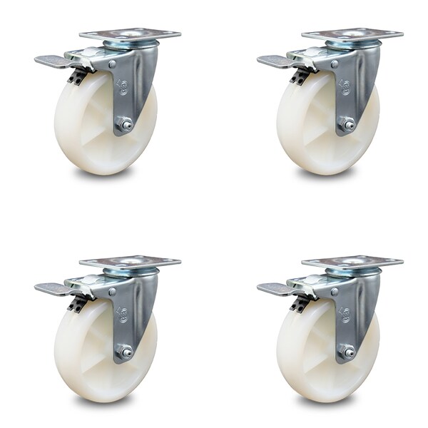 Service Caster 5 Inch Nylon Wheel Swivel Top Plate Caster Set with Total Lock Brake SCC SCC-TTL20S514-NYS-4 - main